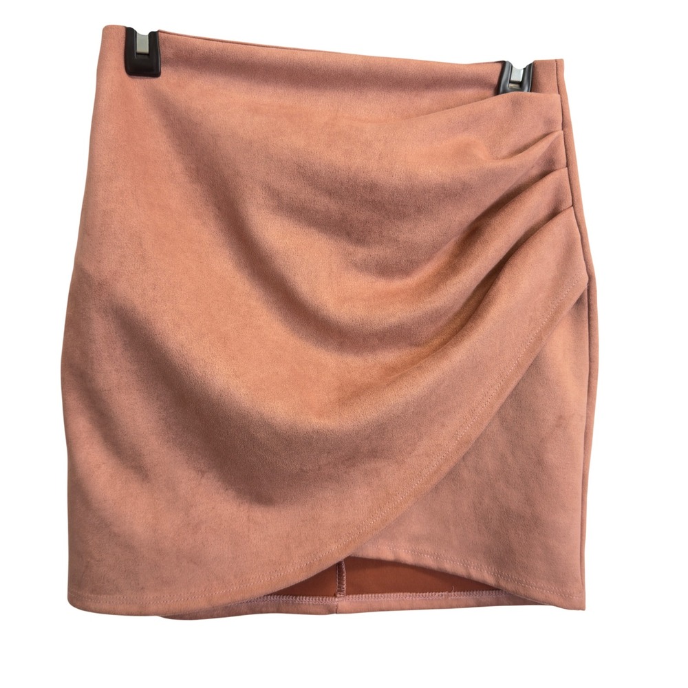 Windsor Faux Suede Mini Skirt Mauve Pink Ruched Tulip Hem Wrap Front Small